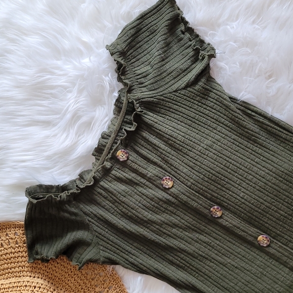 Bodycon Off the Shoulder Button Front Bardot Dress M - Picture 3 of 7